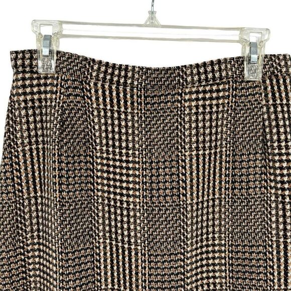 Paul Stanley Vintage Wool Blend Herringbone Print Skirt Black /Tan/Cream Size 12 - Picture 3 of 10